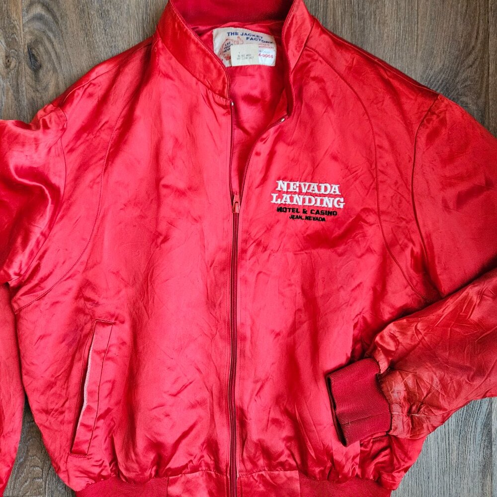 Nevada Landing Vintage Jean Hotel & Casino Varsity Bomber Jacket Sz XL Red